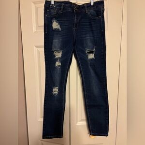 Classic Dark Blue Distressed Skinny Jeans